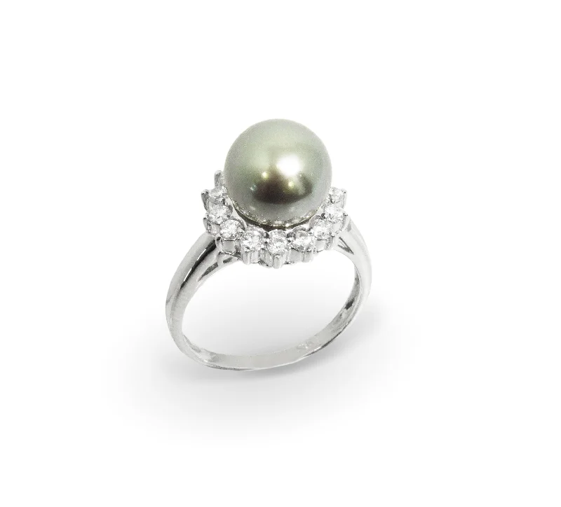 engagement rings with emeralds for men-Tahitian Pearl and Diamond Ring