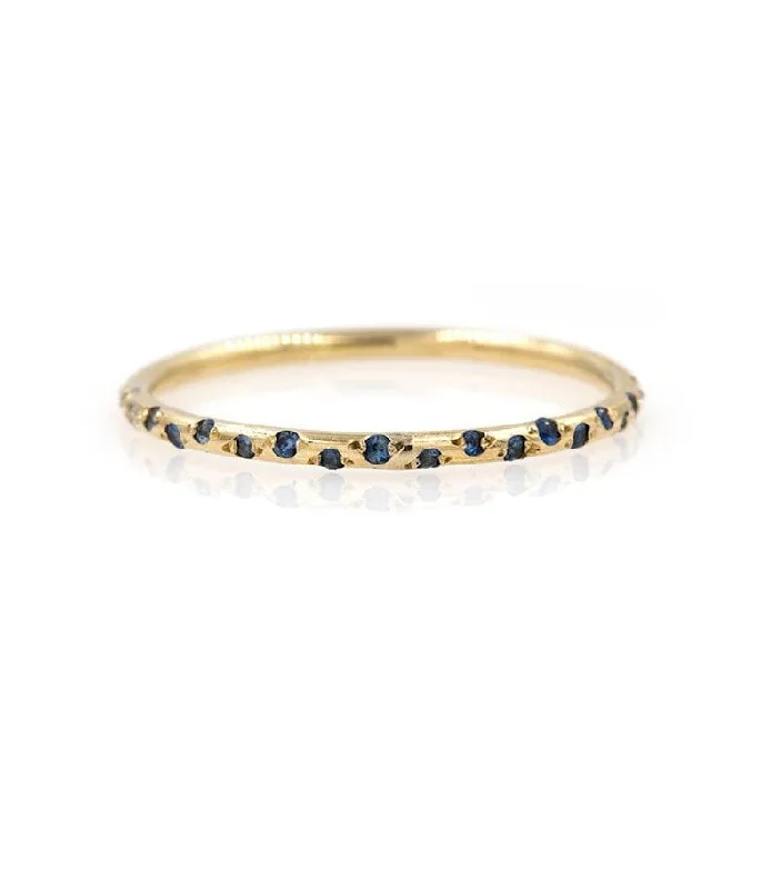 engagement rings with sapphires and diamonds for men-Thin Starry Sapphire Half Eternity Band