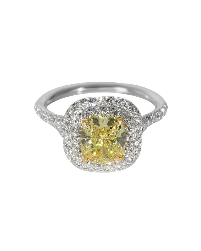 wedding bands with diamonds for women-Tiffany & Co. Soleste Yellow Diamond Engagement Ring in 18k Gold & Platinum 1.98