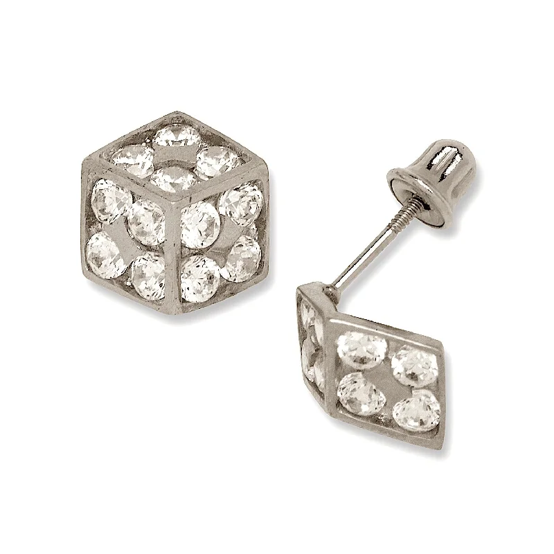 chic geometric stud earrings for modern style -14k Gold Cubic Zirconia Dice Post Stud Screw-back Earrings (7mm x 7mm) (yellow or white gold)