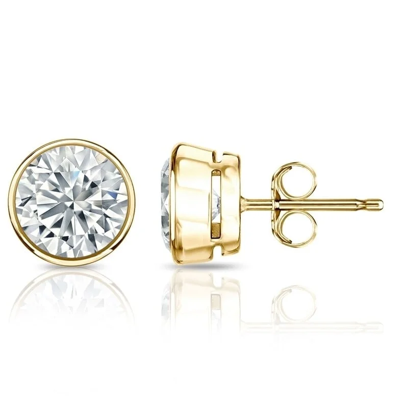 delicate silver drop earrings for a polished finish -Auriya 1 1/2ctw Round Diamond Stud Earrings Bezel-set 18k Gold - GIA Certified