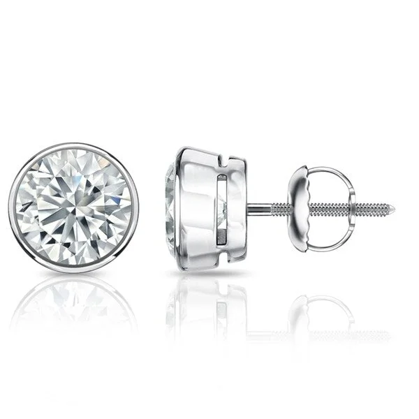 boho-style feather earrings for laid-back vibes -Auriya 1 1/2ctw Round Diamond Stud Earrings Bezel-set Platinum - Certified