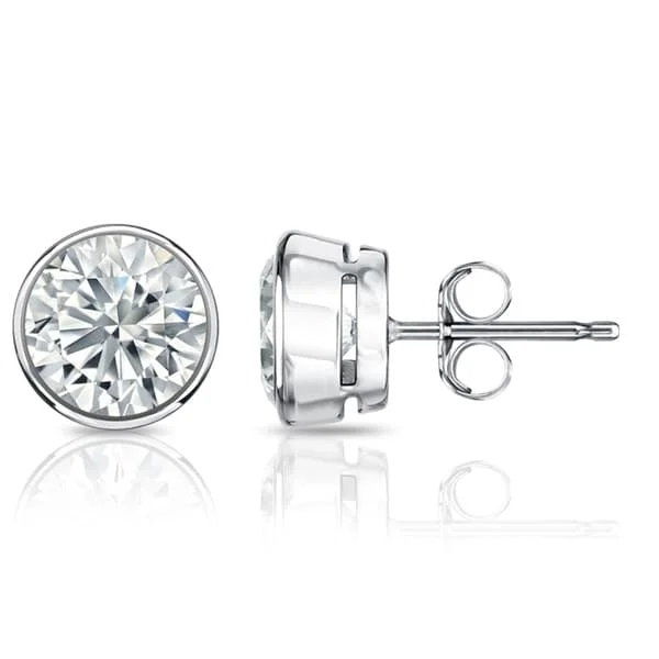 oversized crystal earrings for a sparkling finish -Auriya 1 1/2ctw Round Diamond Stud Earrings Bezel-set Platinum - Certified