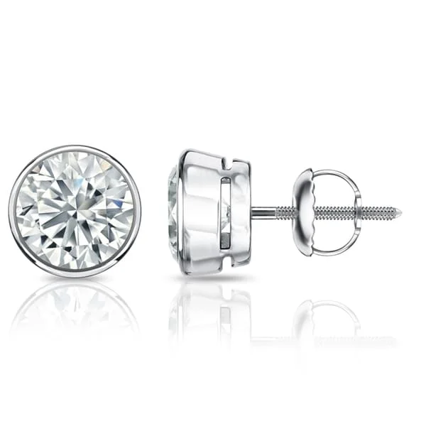 vibrant gemstone earrings for a colorful pop -Auriya 1 1/2ctw Round Diamond Stud Earrings Bezel-set Platinum - GIA Certified