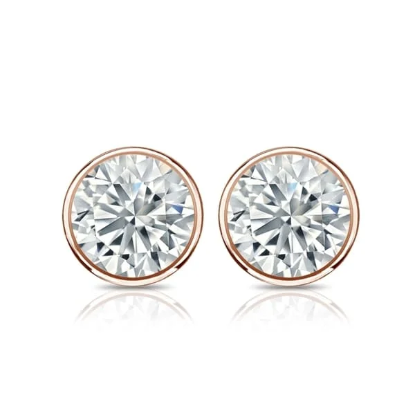 chic gold stud earrings for everyday wear -Auriya 14k Gold GIA Certified 4 carat TDW Bezel Set Round Diamond Stud Earrings