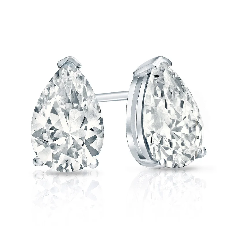 playful heart earrings for a cute twist -Auriya Plat Gold Lab Grown 1.50 carat TDW Pear Diamond Stud Earrings V-End Prong Push-back