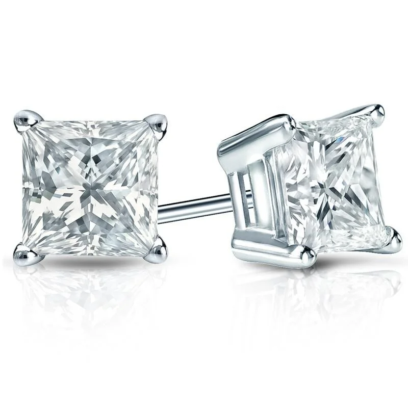 nature-inspired silver earrings for natural beauty -Auriya Plat Gold Lab Grown 5.00 carat TDW Princess Diamond Stud Earrings 4-Prong Basket Push-back