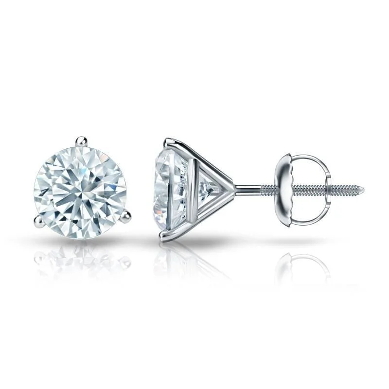 chic silver thread earrings for a contemporary look -Auriya Platinum Certified 3.00 ct. TDW 3-Prong Martini Round Diamond Stud Earrings