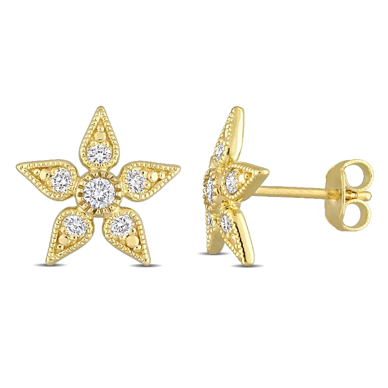 bold gold drop earrings for a chic, sophisticated look -Created Forever 1/3ct TDW Lab-Grown Diamond Floral Stud Earrings in Yellow Silver