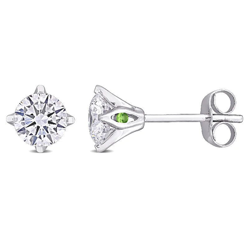 sparkling diamond studs for everyday elegance -Created Forever 1ct TDW Lab-Grown Diamond and Tsavorite Accent Solitaire Stud Earrings in 14k White Gold