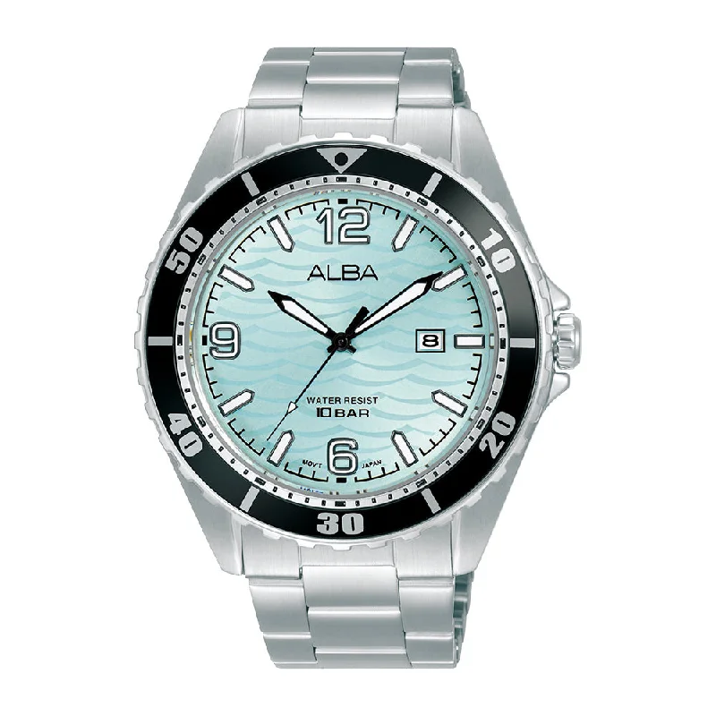 solar-powered watches for men with robust and eco-conscious features -Alba AG8N51X1 Aqua Patterned Ice Blue Watch