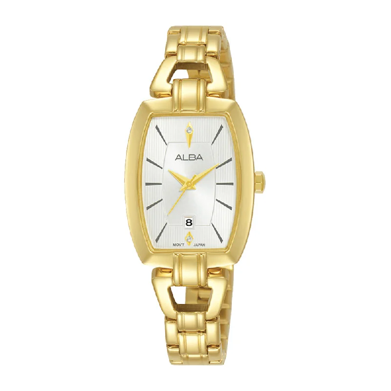 best quartz watches for women with lightweight and modern design -Alba AH7AU6X1 Champagne Gold Ornate Watch