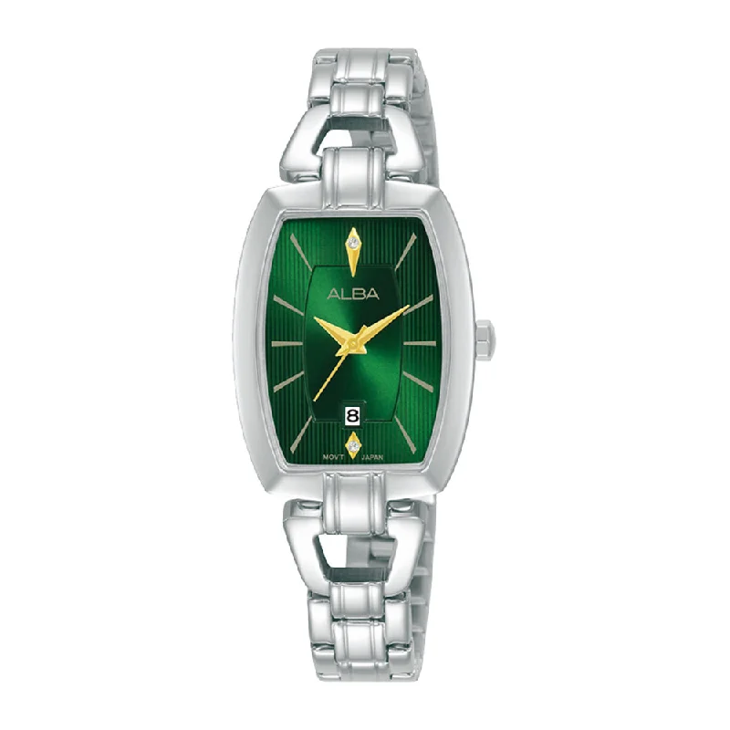 premium women’s watches with minimalist design and interchangeable straps -Alba AH7AU9X1 Emerald Green Ornate Watch