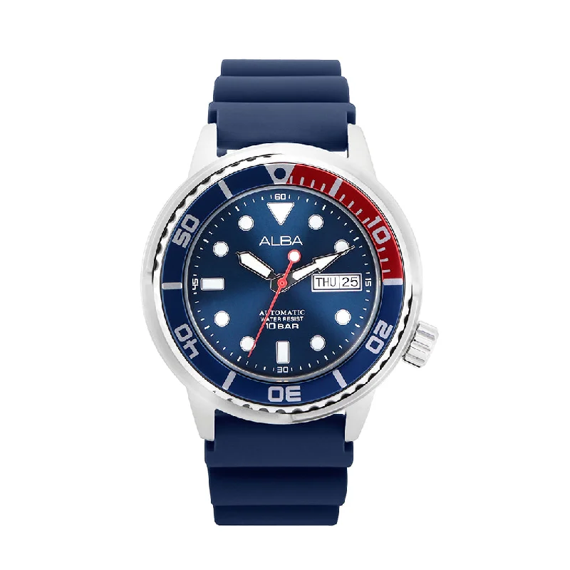 best watches for men with built-in GPS and fitness tracking functions -Alba AL4251X1 Blue+Red Rotating Bezel Mechanical