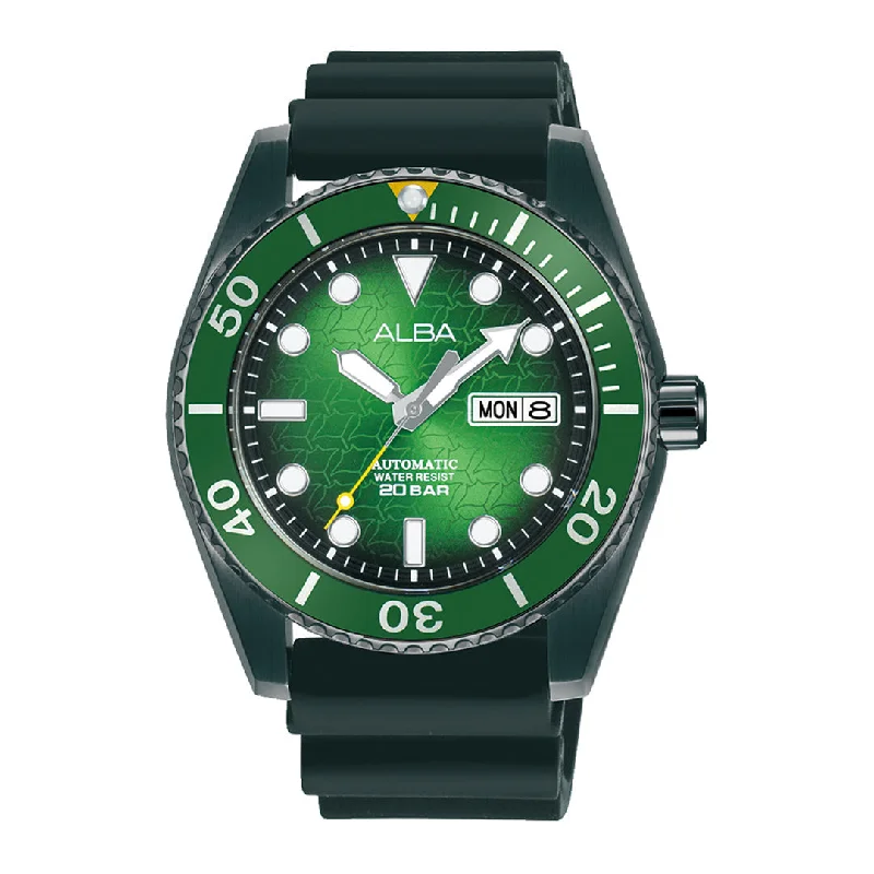 women’s watches with interchangeable leather straps and chic designs -Alba AL4439X1 Green Dial With Black Silicone Strap Mechanical