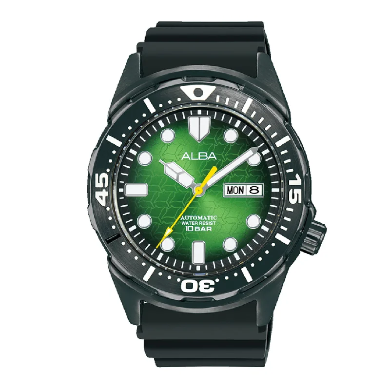 sport watches for men with advanced GPS tracking and fitness functions -Alba AL4445X1 Green Dial With Black Rotating Strap Mechanical