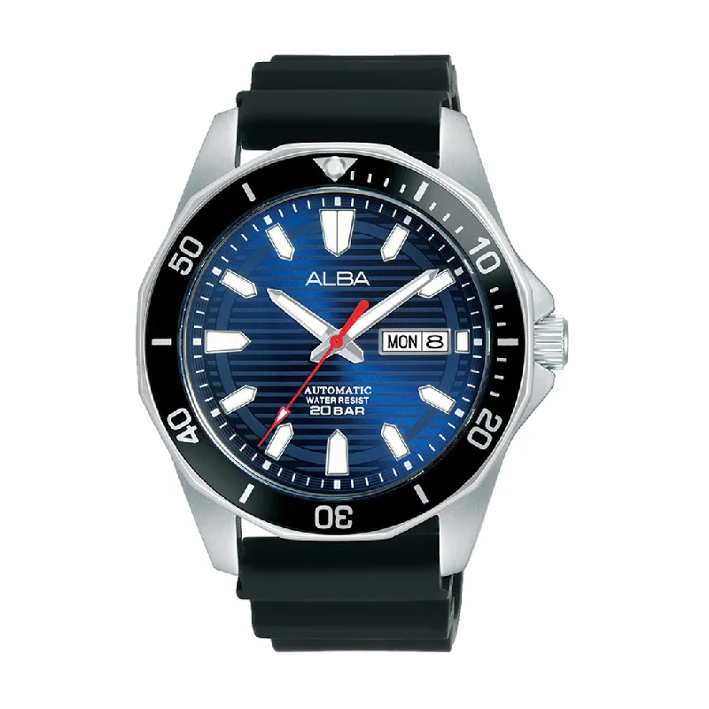 titanium watches for men with modern and sleek design -Alba AL4465X1 Azure Dial With Black Rotating Bezel Mechanical