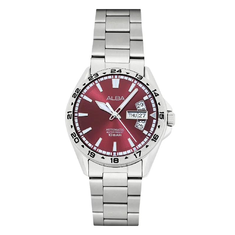 elegant women’s watches with minimalist dials and sophisticated features -Alba AL4477X1 Red Dial With Metal Strap Mechanical