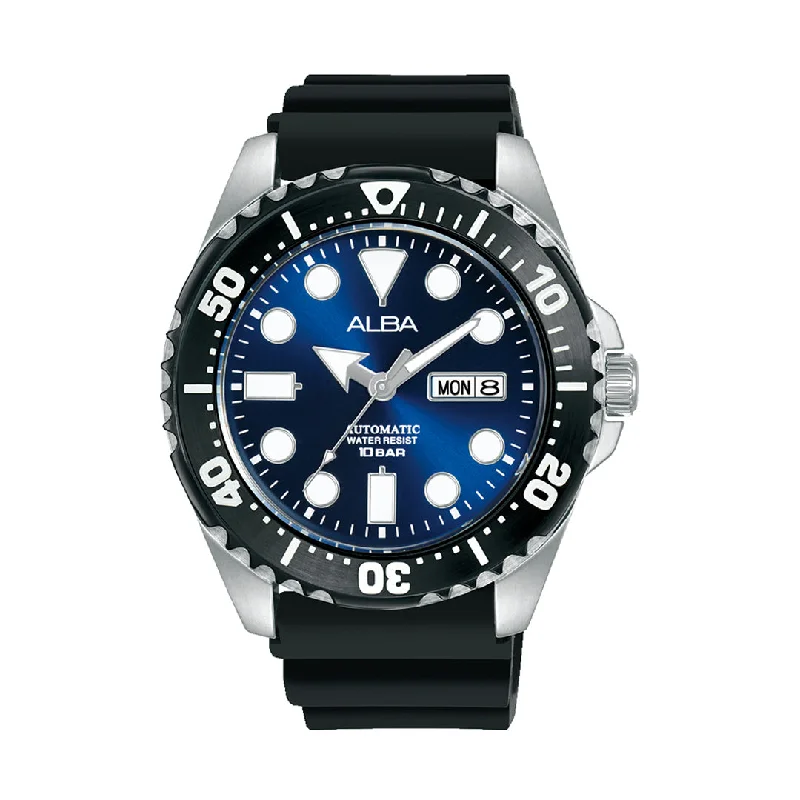 solar-powered sport watches for men with eco-friendly features -Alba AL4493X1 Deep Blue With Silicone Strap Mechanical