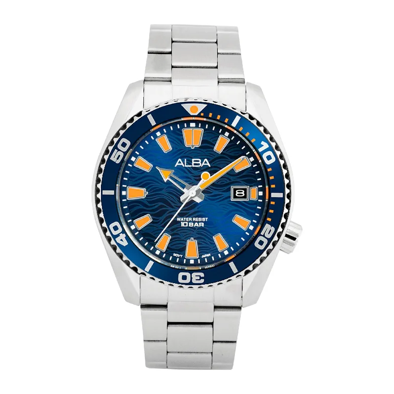 premium watches for men with moon phase and date function -Alba AS9R67X1 Blue Surf Dial Water Resistant