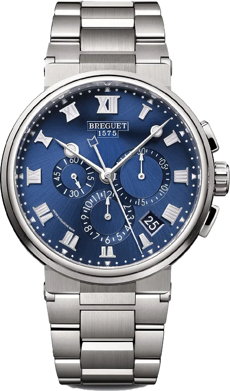 watches for men with leather straps and chronograph function -Breguet Marine Chronographe Blue Dial Men 42.3 mm