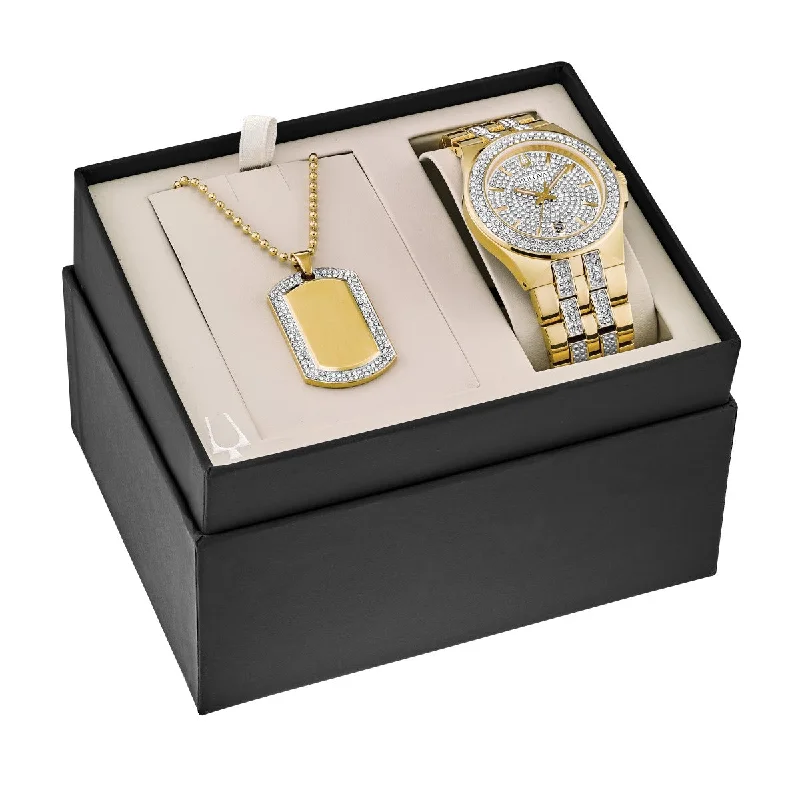 watches for men with elegant leather straps and refined design -Bulova Crystal Collection Watch and Necklace Set. 98K102