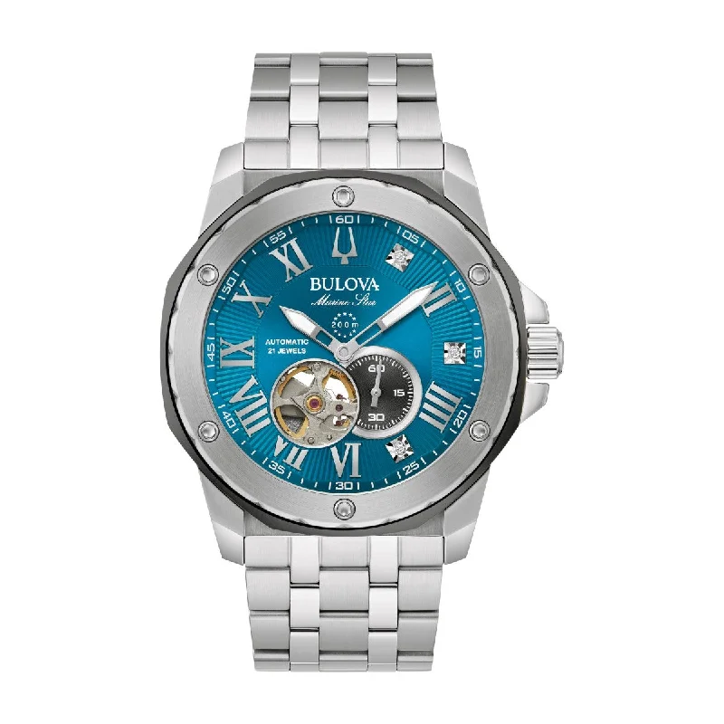 premium women’s watches with intricate designs and metal bands -Bulova Marine Star Marc Anthony Collection Watch with 38MM Blue Dial and Stainless Steel Bracelet. 98D184