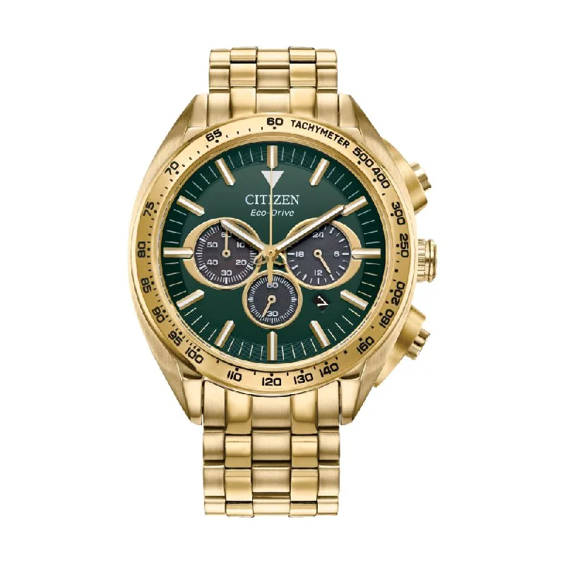 sport watches for women with fitness tracking and heart rate monitoring -Carson Chronograph Yellow Gold-Tone Case Green Dial