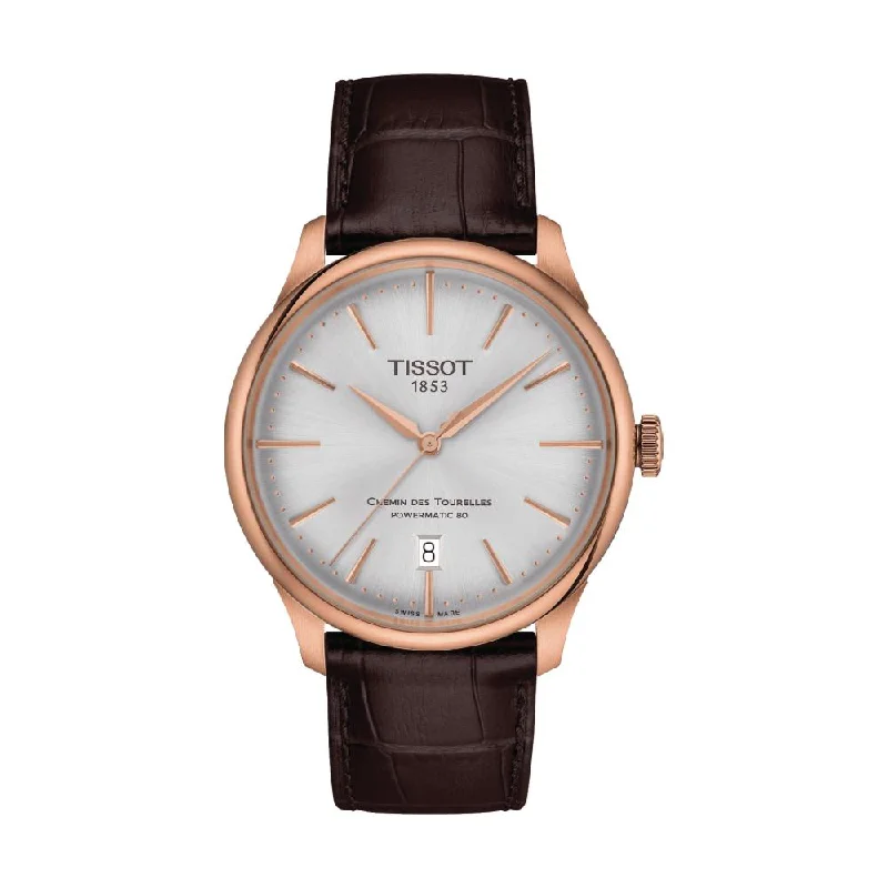 premium watches for men with moon phase and date function -Chemin Des Tourelles Powermatic 80 39mm Silver Rose Gold-Tone