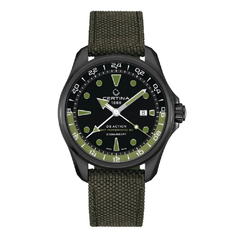 luxury watches for men with diamond-encrusted bezels and dials -DS ACTION GMT Green 43mm