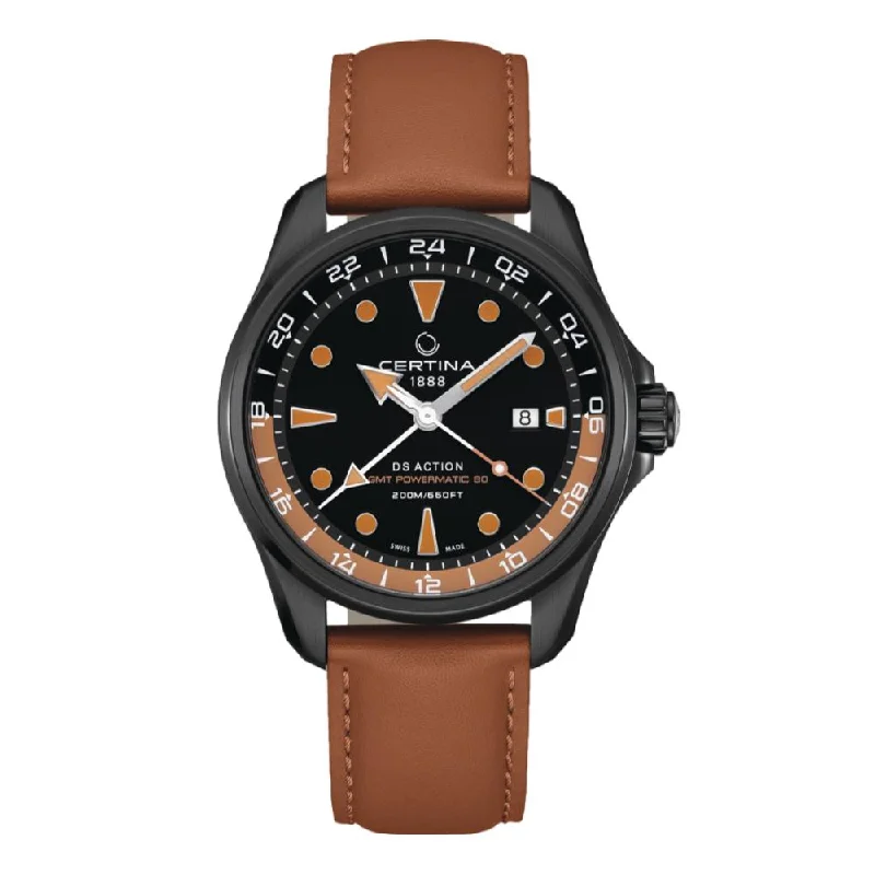 sporty digital watches for men with multiple functions and modes -DS ACTION GMT Orange 43mm