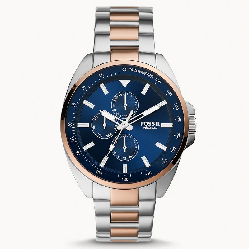 sport watches for men with built-in GPS and health tracking features -Fossil Autocross Blue Dial Men 44mm