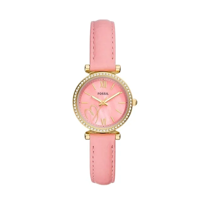 sport watches for women with water resistance and durable build -Fossil Leather Carlie Analog Pink Dial Women's Watch-Es5177