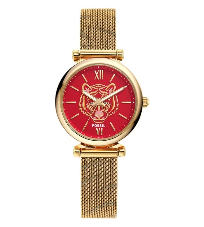 high-performance watches for men with advanced chronograph and date features -Fossil Women's Carlie Three-Hand Gold-Tone Stainless Steel Mesh Watch - GoldFossil Women's Carlie Three-Hand Gold-Tone Stainless Steel Mesh Watch - Gold ES5155