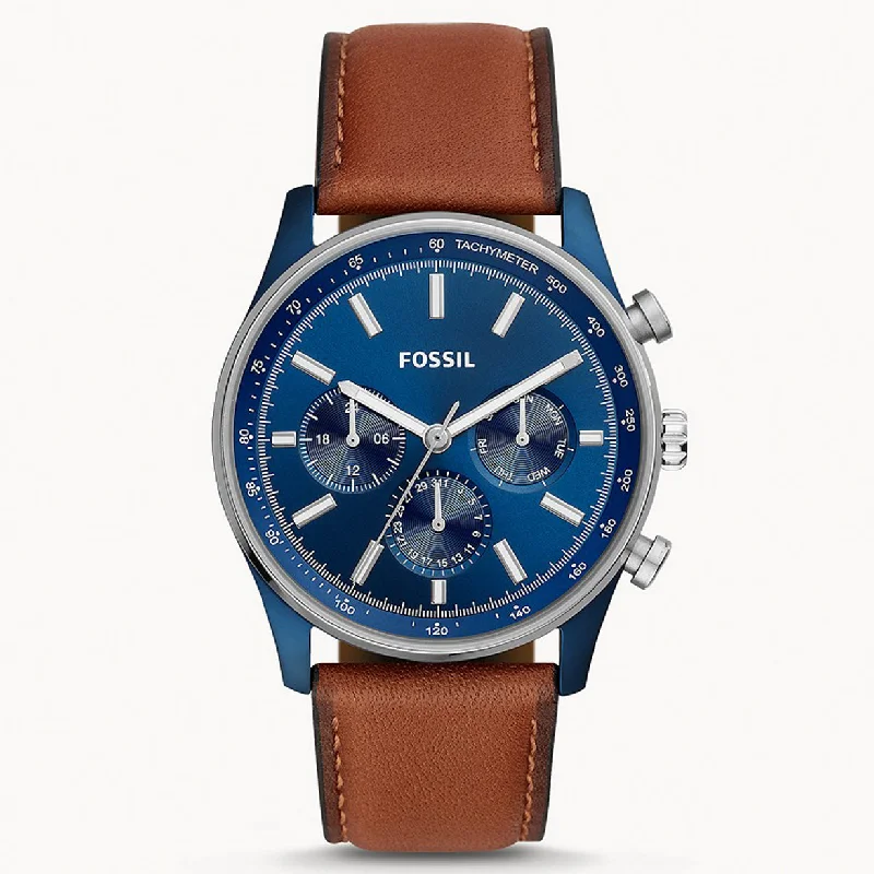 titanium sport watches for men with water resistance and scratch-proof design -Fossil Sullivan Blue Dial Men 44mm