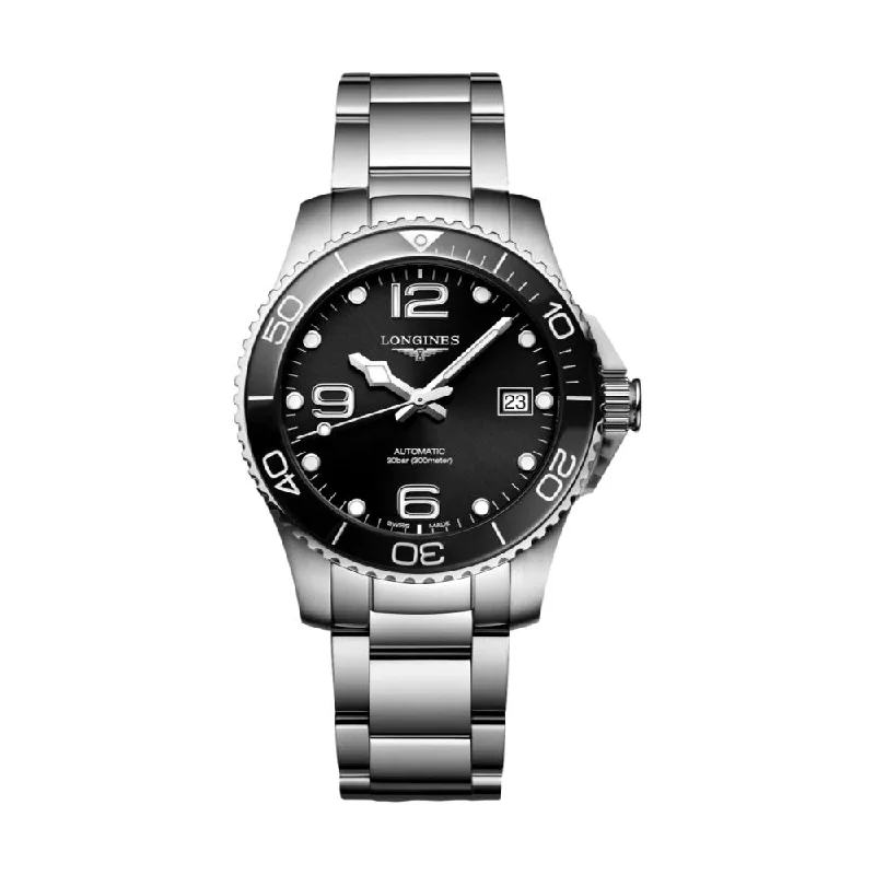 best watches for men with chronograph and tachymeter functions -HydroConquest Black Dial 39mm