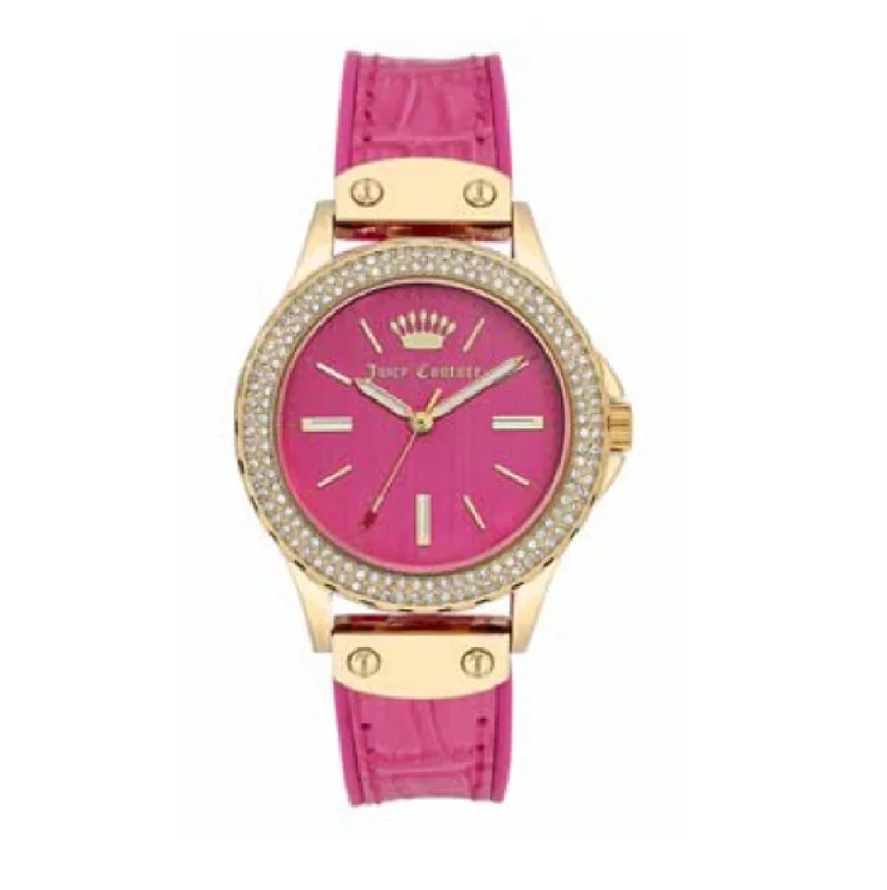 luxury watches for women with detailed dials and fine craftsmanship -Juicy Couture with 38X38 MM Yellow Round Dial Silicone Band Strap; JC-1008HPHP