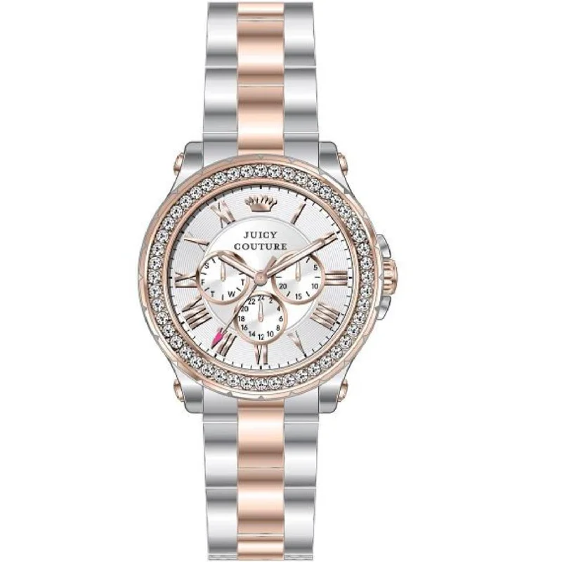 women’s watches with minimalist designs and interchangeable straps -Juicy Couture with 42X42 MM Silvertone Watch Band; 1901255