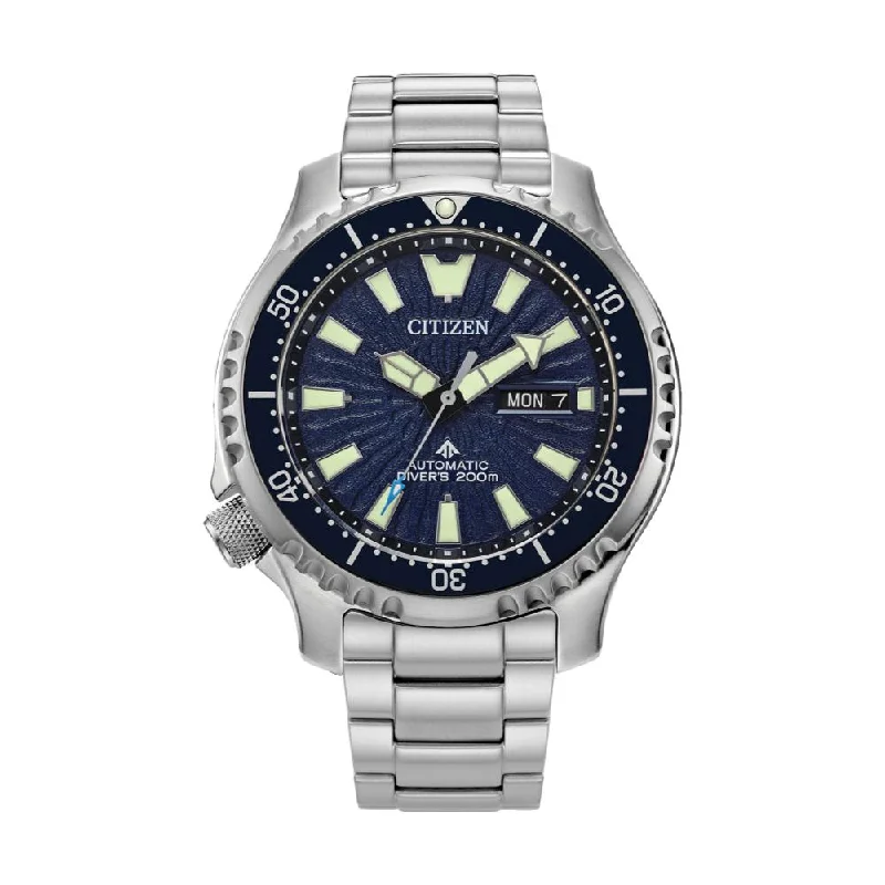 digital watches for men with fitness tracking and pedometer -Promaster Dive Automatic FUGU Blue Dial, Steel Bracelet