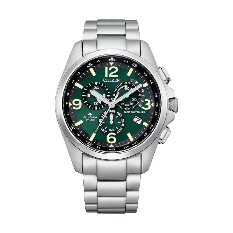 digital watches for men with pedometer, heart rate, and GPS functions -Promaster Land Chronograph Green Dial