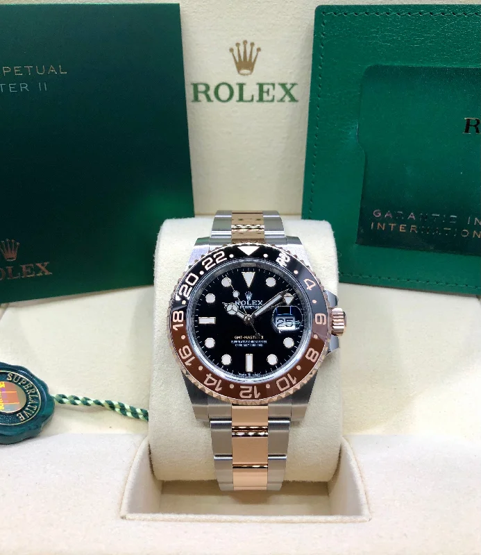 solar-powered watches for men with rugged, outdoor designs -2022 Rolex GMT-Master II Rootbeer 126711CHNR