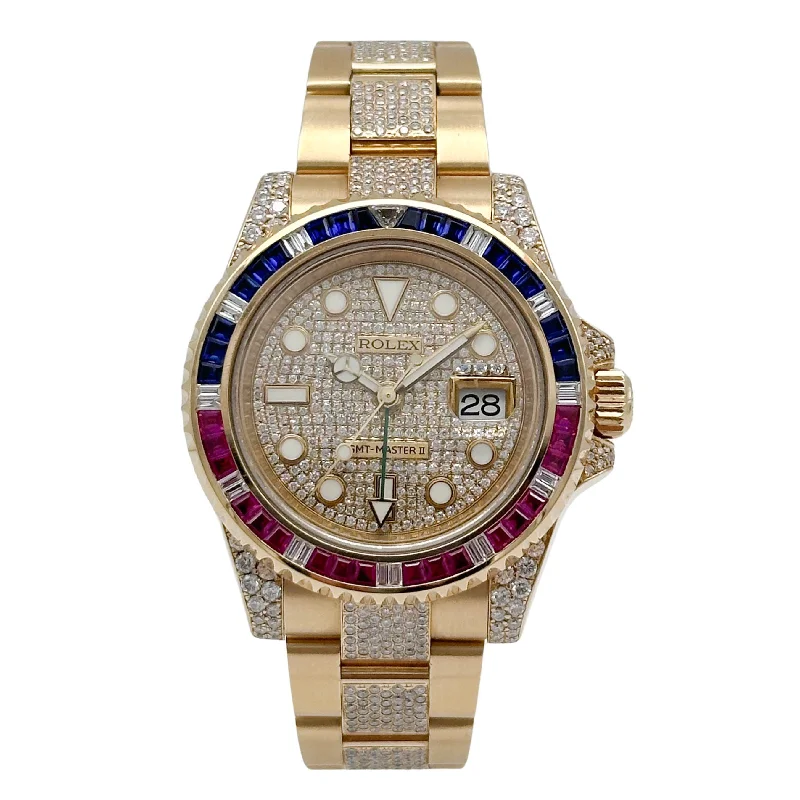 watches for women with gemstone-encrusted bezels and sparkling dials -Rolex GMT Master II Gelbgold Iced Out 116718LN - 2016