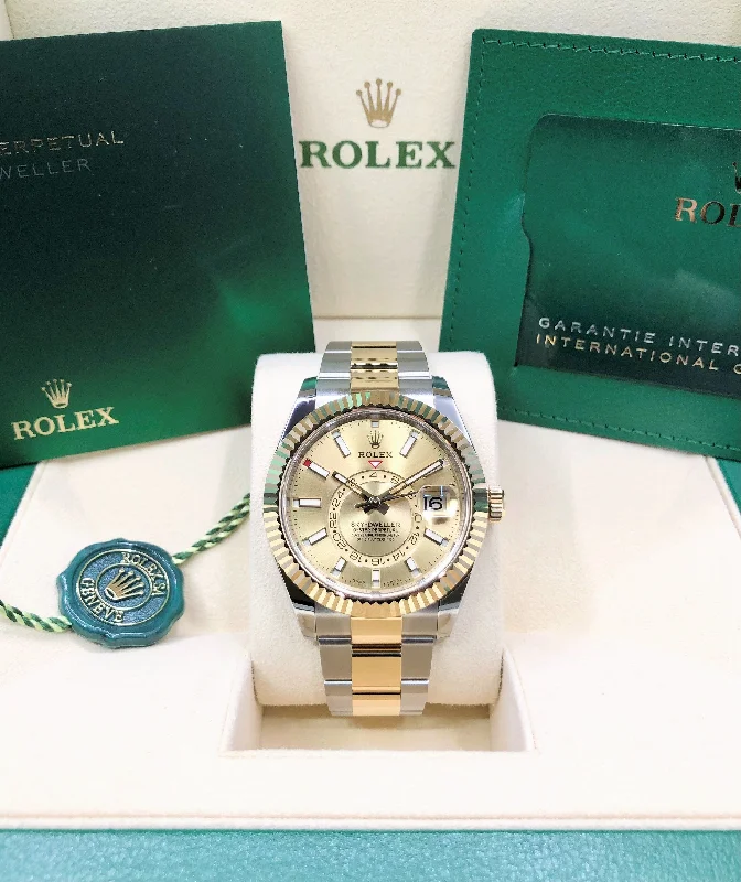 elegant women’s watches with metal mesh and gemstone accents -2022 Rolex Sky-Dweller 326933