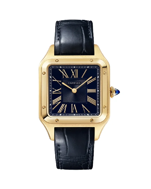 premium watches for men with minimalist dials and classic design -SANTOS-DUMONT WATCH,LARGE,YELLOW GOLD LEATHER