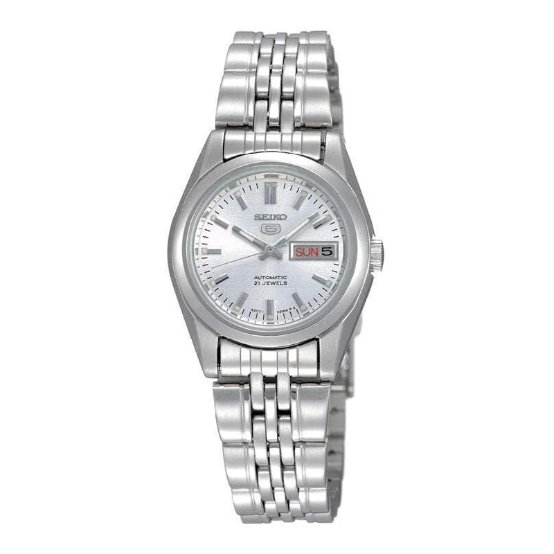 luxury watches for women with rare materials and designer details -Seiko 5 Women’?????¶ôÇï¶ôǝ????s Automatic Silver Stainless Steel Band Watch SYMA27K1