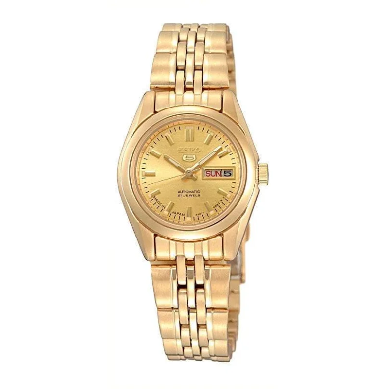 sport watches for women with heart rate and fitness tracker -Seiko 5 Women Automatic Gold Tone Stainless Steel Band Watch SYMA38K1