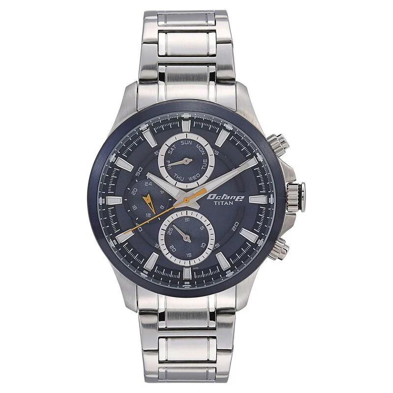 watches for women with interchangeable straps and luxurious finishes -Titan Octane Blue Dial Quartz Multifunction Stainless Steel Strap Watch For Men