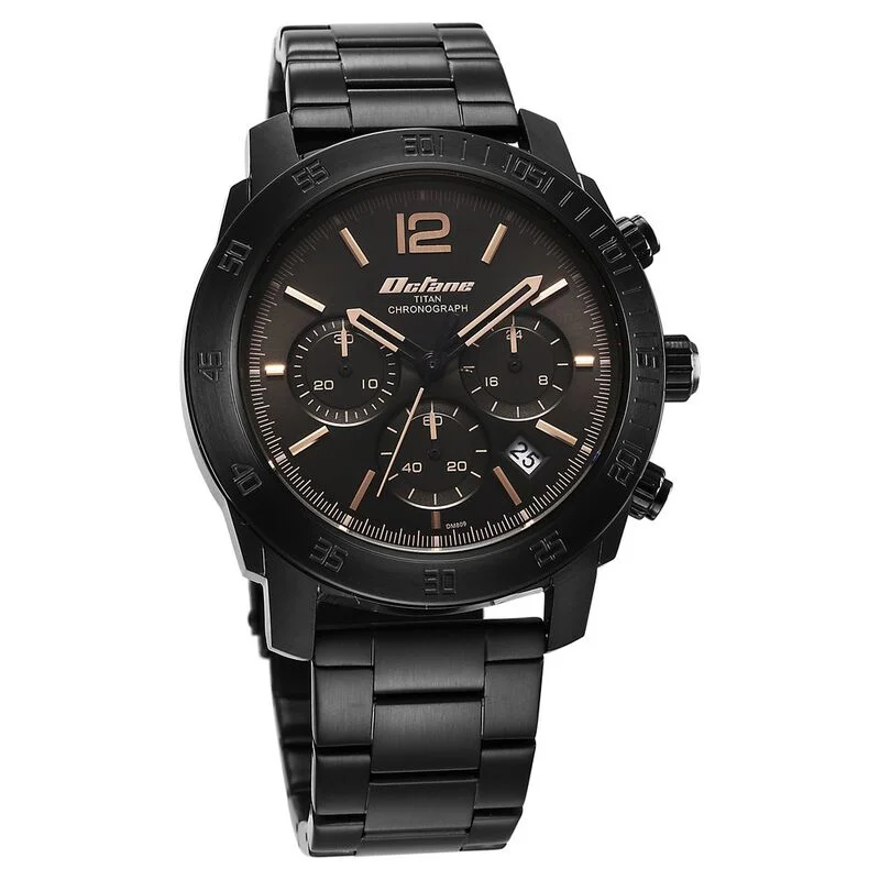 luxury men’s watches with Swiss-made movements and precious stones -Titan Octane Classic Sporty Quartz Chronograph Black Dial Stainless Steel Strap Watch For Men