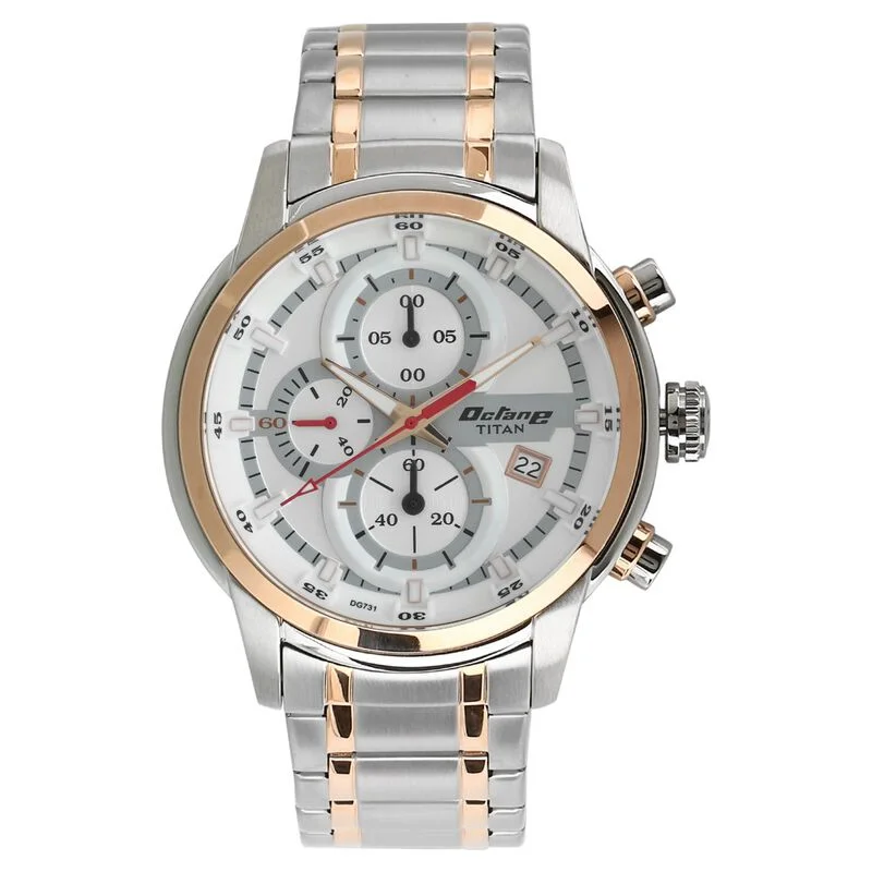 digital watches for men with advanced tracking and sports features -Titan Octane Quartz Chronograph White Dial Stainless Steel Strap Watch For Men