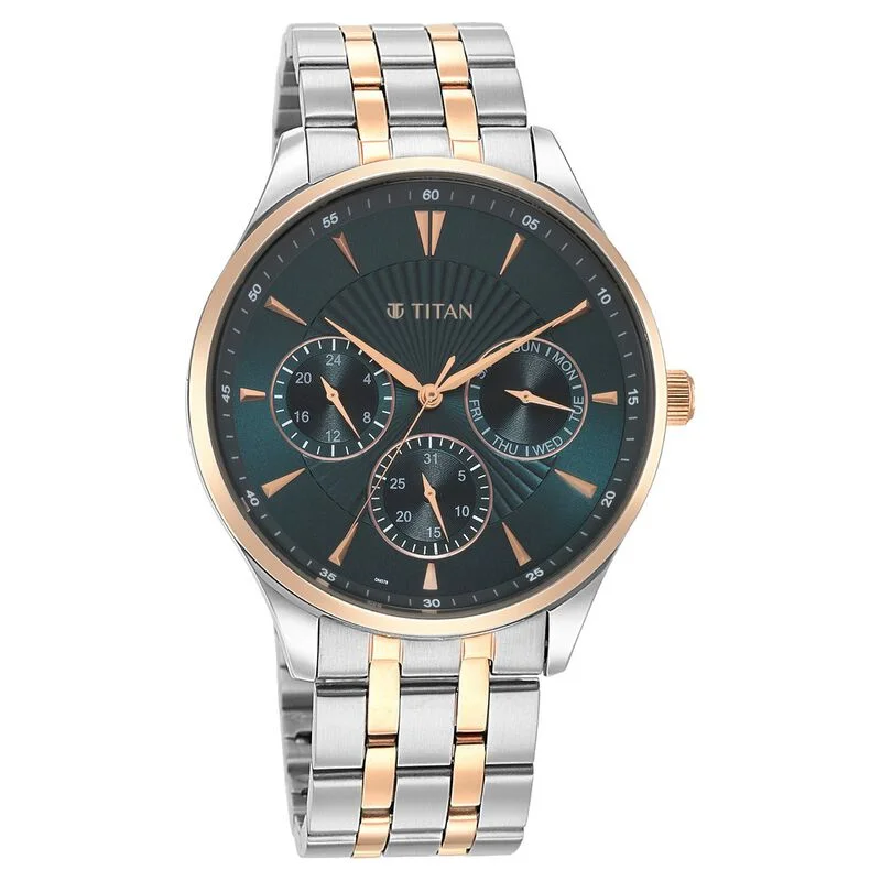 luxury watches for men with unique designs and precious materials -Titan Opulent Blue Dial Quartz Multifunction Stainless Steel Strap Watch For Men